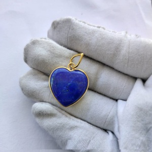 20mm Naturel Lapis Lazuli Pierre Précieuse Lunette 18k Plaqué Or 925 Argent Sterling À La Mode En Forme De Coeur Charmes Pendentif Femmes Cadeau - Product Image 3