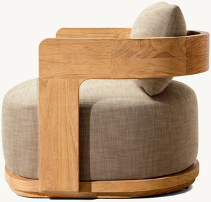 Ensemble salon de patio extérieur avec bois naturel et coussins bruns - Product Image 2