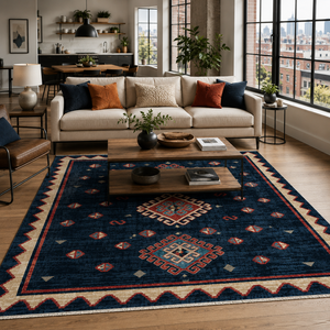 Alfombra Lavable Tribal Seljuk Azul Marino Rug Weavers RW7068, Venta al por Mayor, Chenilla Lavable, 10 Tamaños - Product Image 3