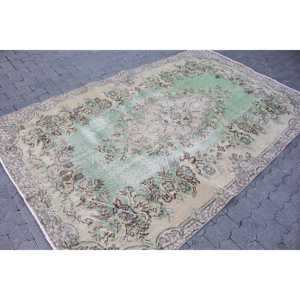 Alfombra Turca Vintage, Grande, 5.3x8.7 pies (163x265 cm), Alfombra de Lana con Diseño Floral Verde - Product Image 3