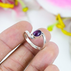 Bague de bijoux faits à la main en améthyste naturelle nouveauté 925 bague de bijoux à la mode en argent sterling massif - Product Image 1