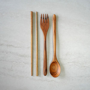 Ensemble de couverts en bois royal de 2 ustensiles de cuisine avec couverts parfaits finis naturels pour une utilisation élégante des repas et de la vaisselle - Product Image 4