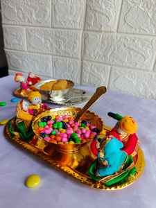 Rajstani ชุดถาดฮาโลวีนราชวงศ์ชุดชามช้อนเงินสีทองเมทัลลิกสำหรับการสำเร็จการศึกษา Diwali การตกแต่งโต๊ะรับประทานอาหารสำหรับวันแม่ - Product Image 3