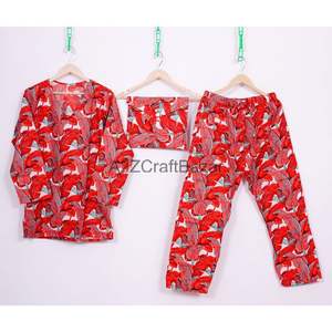 Ensemble de pyjama indien à manches longues imprimé floral en pur coton à col en V pour femmes vêtements de nuit à taille élastique élégant devant - Product Image 5