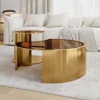 Zeitgenössischer Moderner Gold-Roter Messing Satztisch mit Gehärteter Glasplatte Aluminiumgestell Made in Italy - Wohnzimmermöbel