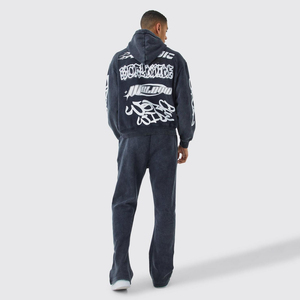 Ensemble de survêtement personnalisé en éponge française délavé à l'acide pour hommes, pantalon de survêtement évasé tout imprimé, sweat à capuche, vêtements d'hiver vintage - Product Image 2