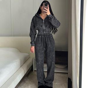 Clothing Manufacturers Wholesale Tracksuit Distressed Style Women Sweatsuits Long Sleeve Hooded & Trouser Women Streetwear <b>Set</b> - Product Image 3