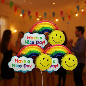 Ensemble de ballons arc-en-ciel en feuille d'aluminium 44,5x42,5cm, motif visage souriant 'Have A Nice Day', décorations de fête, sac de 12 pièces - Product Image 3