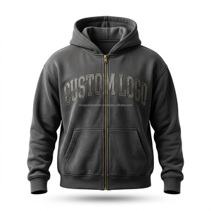 Sudaderas con Capucha Personalizadas para Hombre, 100% Algodón, Estilo Urbano, Color Negro, con Cierre, Técnica de Teñido Liso, Venta al Por Mayor para Invierno - Product Image 2