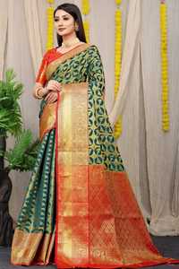 Sari de Seda Tejido a Mano de Kanchipuram, Diseño de Moda, para Fiestas y Bodas, Venta al por Mayor en Línea - Product Image 5