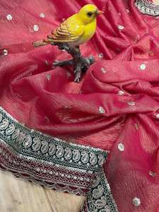 Saree fantaisie ethnique de mariage traditionnel de créateur Saree en soie à porter en Georgette douce - Product Image 5