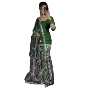 Traje de diseñador étnico paquistaní indio moderno de alta calidad tela Georgette de imitación pesada Sharara Palazzo Dupatta ocasiones especiales - Product Image 1