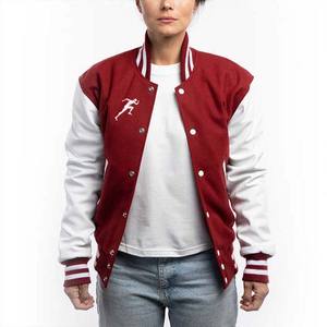 Chaqueta universitaria de béisbol de invierno con manga de cuero de lana personalizada de alta calidad para mujer, diseño de logotipo, bordado de algodón, Letterman elegante - Product Image 1
