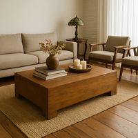 Table basse portable en bois naturel, écologique, durable, meuble de salon, matériau écoresponsable, ton chaud pour une maison bio