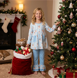Ensemble de pyjama pour filles à rayures bleues, sans manches, en tissu de yoga Spandex/Polyester, écologique, décontracté, confortable, vêtements de nuit - Product Image 3