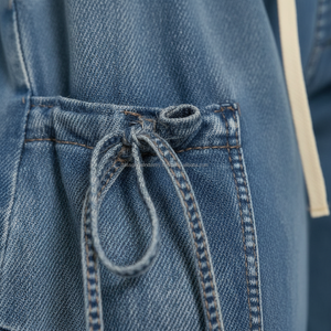 Pantalon cargo en jean ample pour femme, taille haute, avec cordon de serrage, style streetwear, multi-poches, effet froncé - Product Image 5