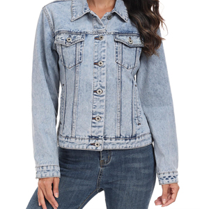 Chaqueta vaquera elegante para mujer, chaqueta vaquera ajustada duradera de manga larga personalizada al por mayor, versátil para uso diario informal en exteriores - Product Image 2