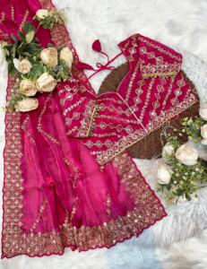 Ropa étnica La mejor tela Última colección Excelente calidad Zimmy Choo Seda con hermosa secuencia de bordado Saris DE TRABAJO - Product Image 3