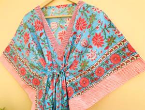 100% Soft Cotton Floral Hand Block Printed Nightwear Beachwear Casualwear Abaya Wedding <b>Women</b> <b>Kaftan</b> <b>Dress</b> Sanganeri Fabric - Product Image 4