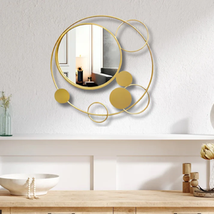 Miroir circulaire avec un cadre en or géométrique moderne, une pièce de déclaration artistique, disponible au prix de gros. - Product Image 4