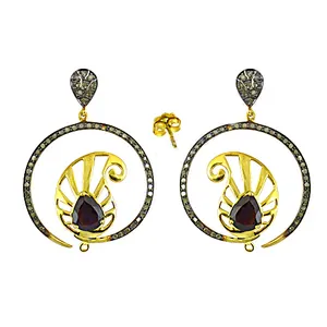 Boucles d'oreilles en filigrane plaqué or avec grenat pour femmes, bijoux tendance, motif floral, mariages, fêtes, cadeaux SKU AGER-22552 - Product Image 2