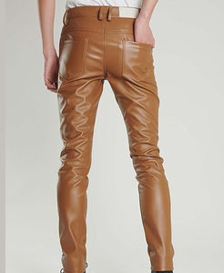 Pantalon en cuir véritable de couleur rouge, coupe ajustée, modèle le plus récent, vêtements décontractés, respirant, de haute qualité, pantalon en cuir personnalisé pour hommes - Product Image 5