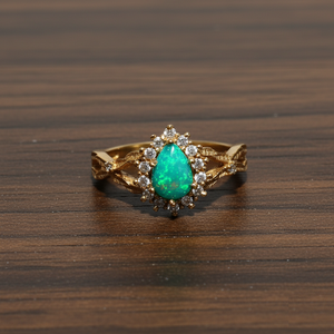 Anillo chapado en oro CZ blanco y teñido de ópalo verde de Plata de Ley 925 para mujer - Product Image 3