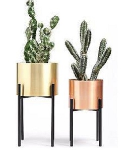 Jardinière moderne avec support pour décoration, jardinière en fer d'intérieur, jardinière dorée, pot à fleurs pour la maison et l'hôtel - Product Image 2