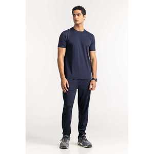 T-shirt en maille texturée bleue 300 GSM en polyester, coupe ample, épais, basique, décontracté, streetwear, vêtement vierge personnalisable - Product Image 1
