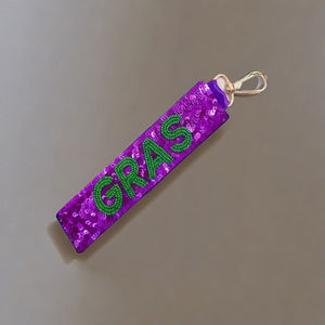 Qualité supérieure personnalisée Mardi Gras Festive Collection porte-clés en tissu artisanal avec porte-clés perlé élégant - Product Image 1