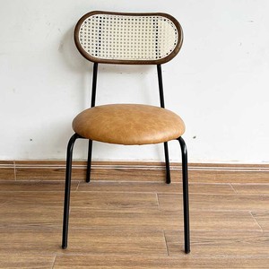 Farmhouse Style Rattan <b>Dining</b> <b>Chair</b> with Mesh Backrest and Faux Leather Upholstery GCF135 with Iron Legs - Product Image 2