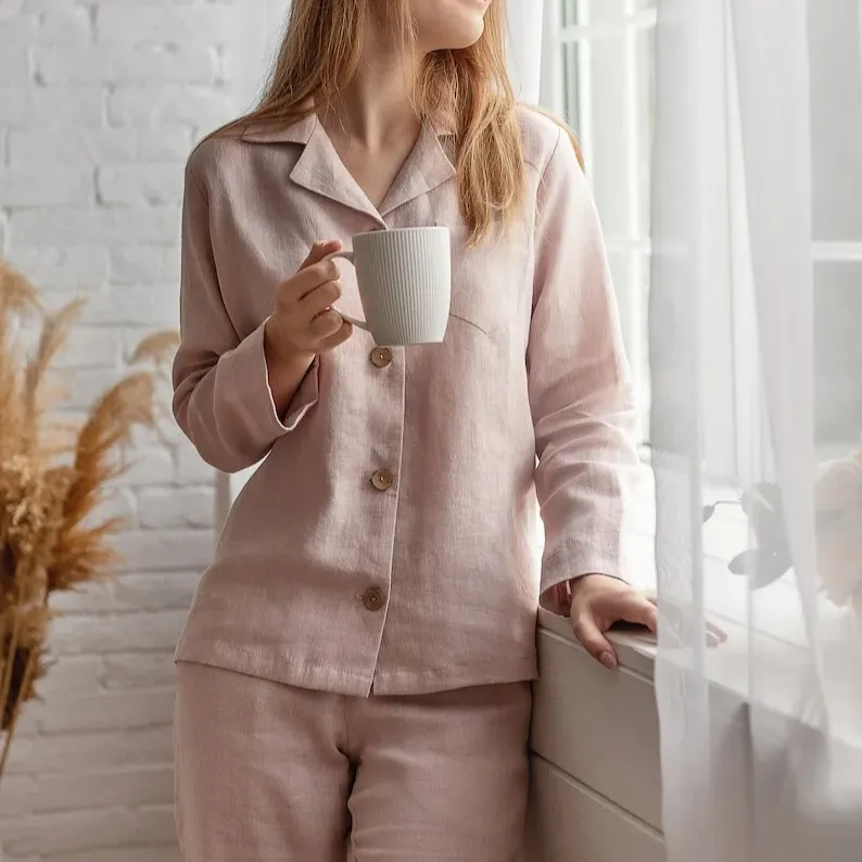 Vente chaude Vêtements de nuit confortables et respirants Ensemble de pyjama en lin pour femmes Vêtements de nuit en lin vêtements de maison