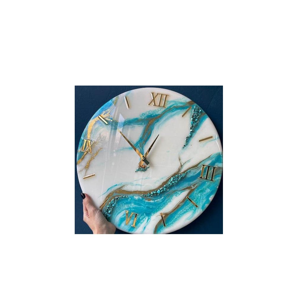 Reloj de pared de madera y resina epoxi del vendedor caliente 100% forma  redonda de alta calidad para la Oficina hogar Reloj de pared de madera  tamaño