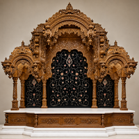 Grand Temple en Bois de Teck Iskcon, Sculptures Traditionnelles en Bois de Teck Massif, Démontable, Taille Personnalisée, Fabricant Fournisseur