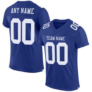 Maillot de football bleu personnalisé avec nom et numéro, maille respirante, col en V, manches courtes, uniforme d'équipe, haut de sport - Product Image 1