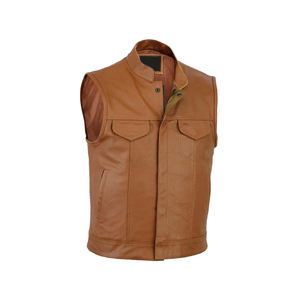 2025 Custom Leather Biker <b>Vest</b> for <b>Men</b> Fashionable Casual Wear with Embroidery Patches <b>Black</b> Breathable Genuine Leather <b>Vest</b> - Product Image 1