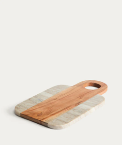 Planche à découper ronde en marbre et bois avec poignée en cuir, planches à découper en marbre et bois d'acacia, planche à charcuterie - Product Image 2