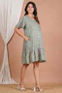 Nuevo Vestido de Lactancia para Embarazadas, Transpirable, con Estampado de Bloques, de Algodón, para Maternidad y Posparto - Product Image 3