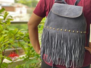Mochila De cuero con flecos de ante, bolso de cuero bohemio con estilo único - Product Image 4