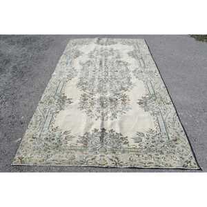 พรมวินเทจขนาด 5.6x9.4 ฟุต พรมตุรกีขนาดใหญ่ พรมลายตะวันออกสีเบจเขียว - Product Image 1