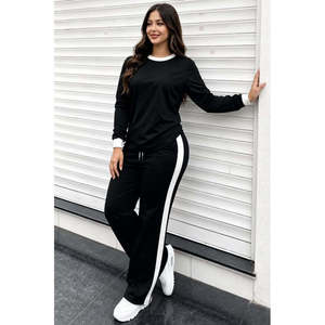 Conjunto de Dos Piezas para Mujer, Blusa de Viscosa con Cuello Ciclista y Mangas Largas, y Pantalones con Detalles de Cinta, 38652 - Negro - Product Image 1