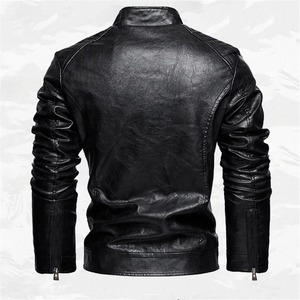 Chaqueta de Cuero para Hombre, Otoño Invierno, Chaqueta de Motociclista de Cuero Sintético, Chaqueta Casual de Moda Masculina con Cuello Alto - Product Image 2