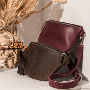 Bolso bandolera de cuero de vaca para mujer, correa de hombro ajustable, Real riñonera de cuero de vaca, bolso de maquillaje con cremallera/riñonera - Product Image 2