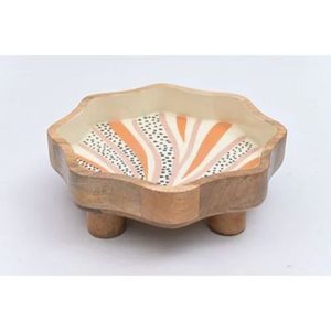 Bol de service en bois en forme de fleur, artisanal, écologique, durable, motif imprimé en émail, design à découpe centrale pour le Ramadan, mariage - Product Image 5