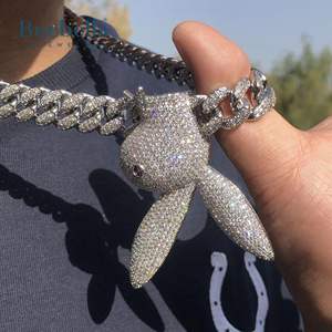 Cadena cubana de plata 925 chapada en oro blanco de 14 quilates para hombre, de 14mm moissanita Diamante de, conejito al revés helado para hombre - Product Image 2