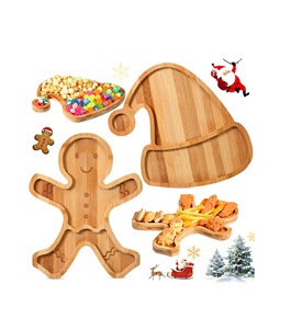 2 Pcs Cute Gingerbread Man Shaped Mangowood Serving Tray Charcuterie Board Natural Wooden Snack Platters Gifts Party Supplies - Product Image 1