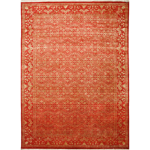 Aurora <b>Red</b> & Orange Hand Knotted Wool & <b>Silk</b> Rug Floral Pattern for Home Entryway & Bedroom 9x12 Rectangle Skrt-516 Room Rug - Product Image 1