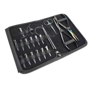 Kit d'outils pour extensions de cheveux : tire-boucle, enfileur, pince à sertir plate, pince à retirer les micro-perles, 4 aiguilles à coudre, anneau de séparation, petites pinces - Product Image 1