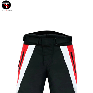 2025 pantalones de motociclismo personalizados para hombre, textil Cardura transpirable para todo tipo de clima en rojo y blanco, cierre de mosca con botón, último diseño - Product Image 4