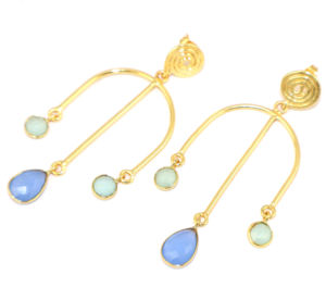 Pendientes Colgantes de Metal de Latón Chapado en Oro de 18K con Diseño de Alambre de Moda de Lujo, Cuarzo Hidro de Corte a Cuadros y Diseño Atemporal, Venta al por Mayor - Product Image 2